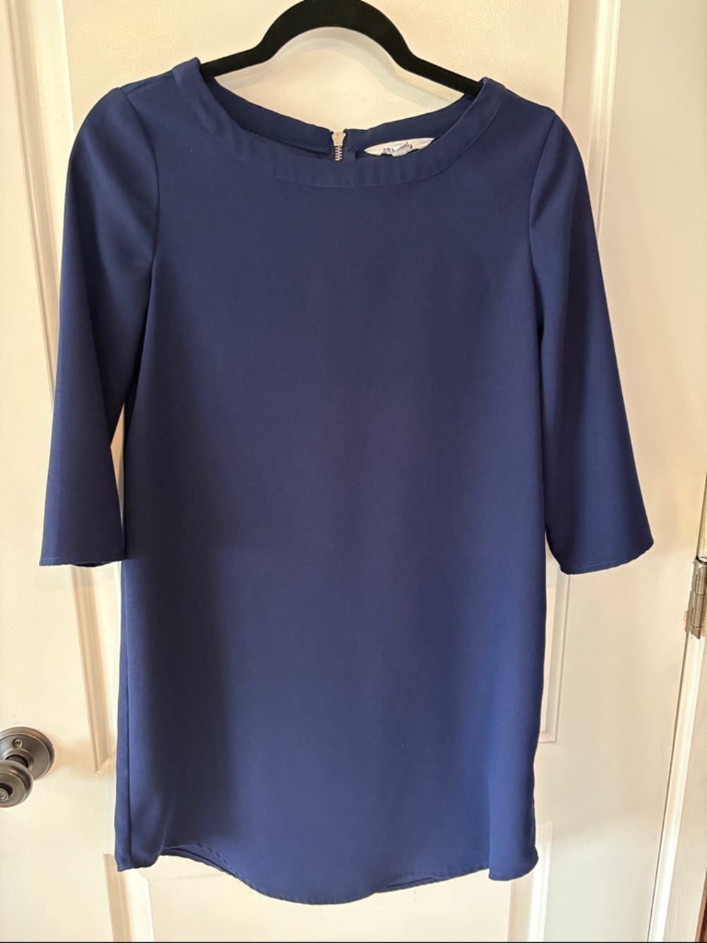 BB Dakota Navy Shift Dress with Three-Quarter Sleeves, Boatneck - size XS